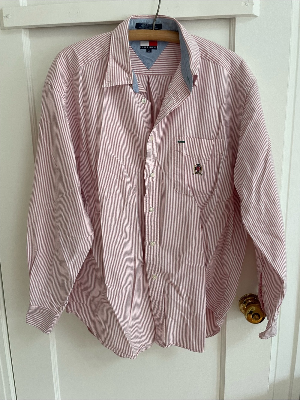 Vintage 1990s Tommy Hilfiger Classic Striped Button-Down Shirt in red
